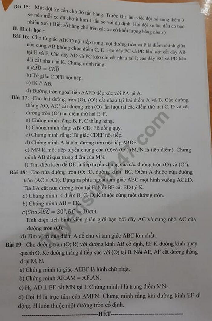 De cuong on tap hoc ki 2 lop 9 mon Toan - THCS Chu Van An 2019