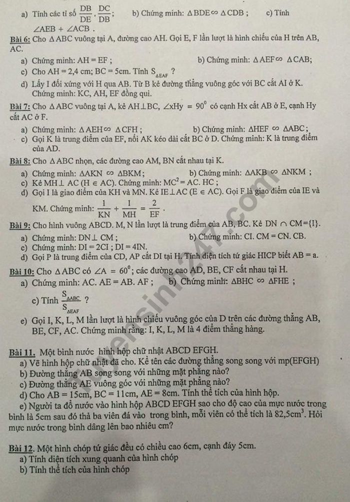 De cuong on tap ki 2 mon Toan lop 8 - THCS Giang Vo 2019