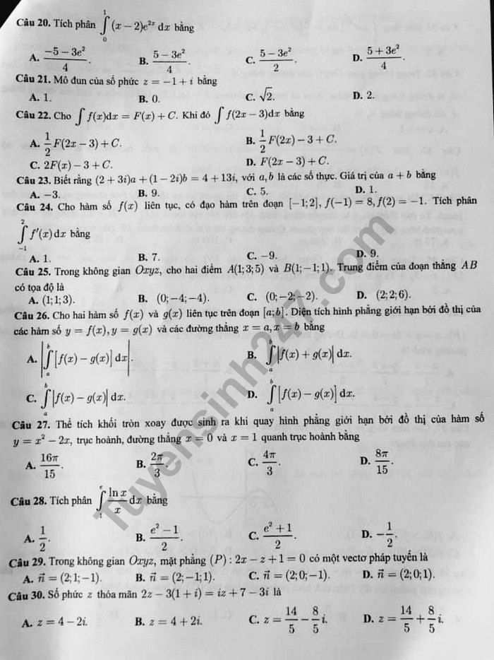 De thi hoc ki 2 mon Toan lop 12 - So GD Can Tho 2019