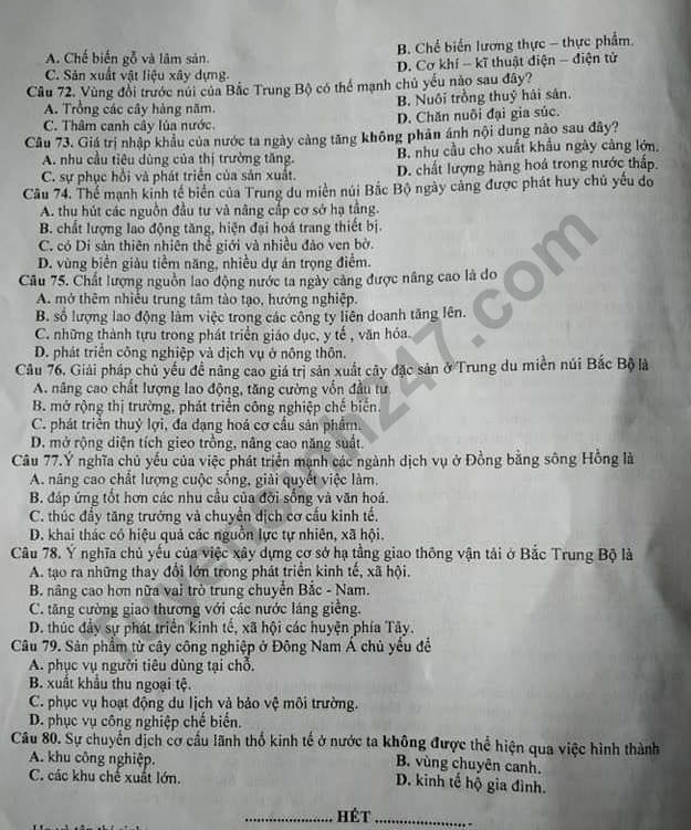 De thi ki 2 mon Dia lop 12 nam 2019 - So GD Nam Dinh
