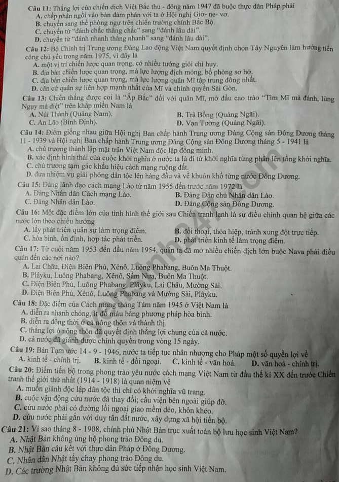 De thi ki 2 lop 12 mon Su 2019 - So GD Nam Dinh
