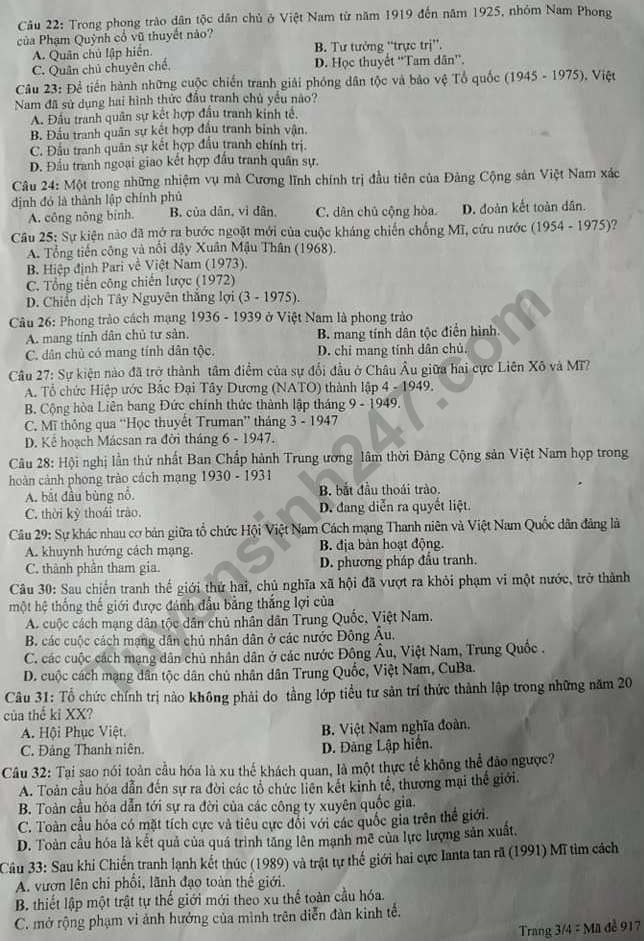 De thi ki 2 lop 12 mon Su 2019 - So GD Nam Dinh