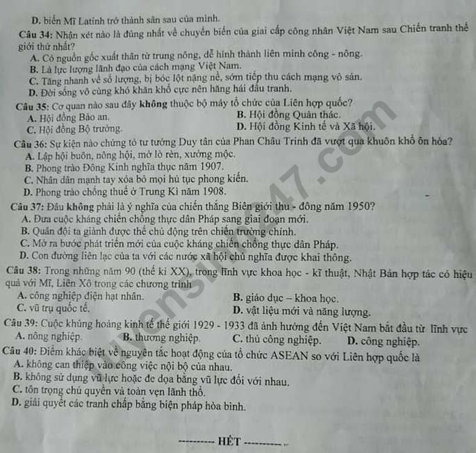 De thi ki 2 lop 12 mon Su 2019 - So GD Nam Dinh