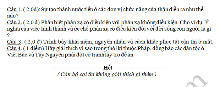 De thi hoc ki 2 mon Sinh lop 8 nam 2019 - THCS Duong Thuy