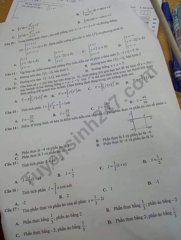 De thi hoc ki 2 lop 12 mon Toan Quan Tay Ho 2019
