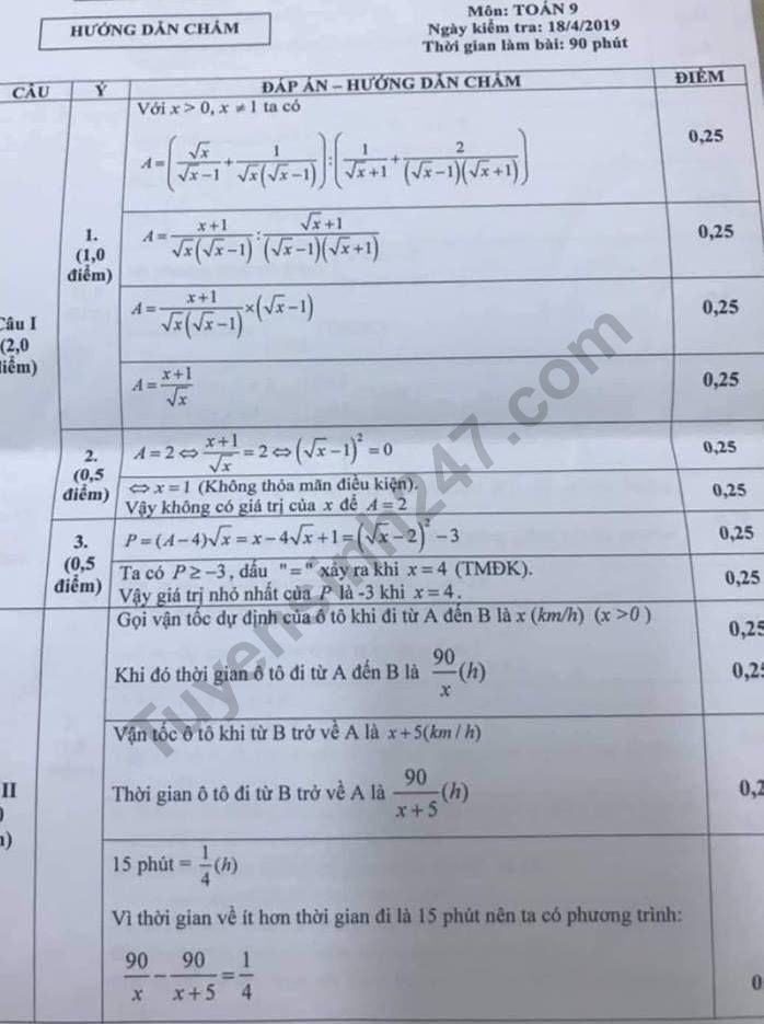 De thi ki 2 lop 9 mon Toan 2019 - Quan Cau Giay co dap an