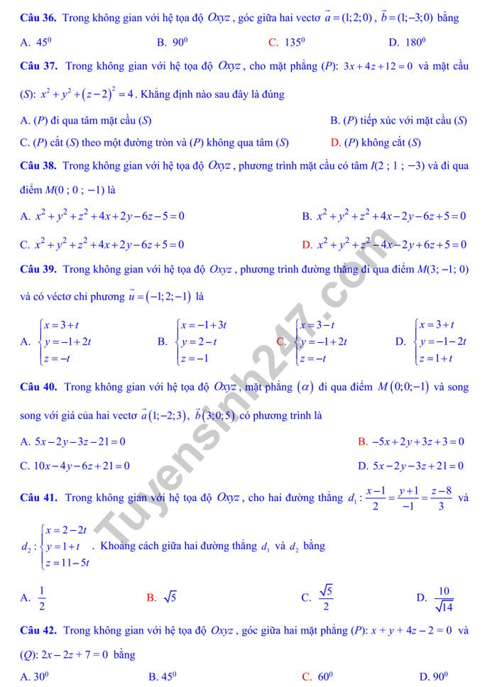 De thi hoc ki 2 mon Toan lop 12 - THPT Nguyen Gia Thieu 2019