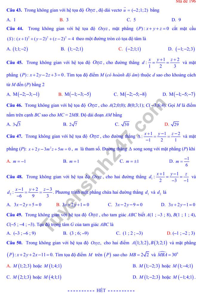 De thi hoc ki 2 mon Toan lop 12 - THPT Nguyen Gia Thieu 2019