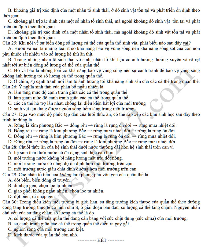 De thi hoc ki 2 mon Sinh lop 12 - THPT Nguyen Van Cu 2019