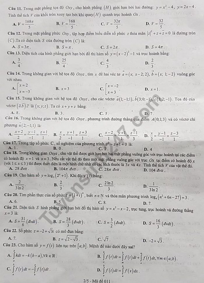 De thi hoc ki 2 mon Toan lop 12 - THPT Viet Duc 2019