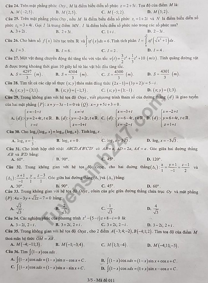 De thi hoc ki 2 mon Toan lop 12 - THPT Viet Duc 2019