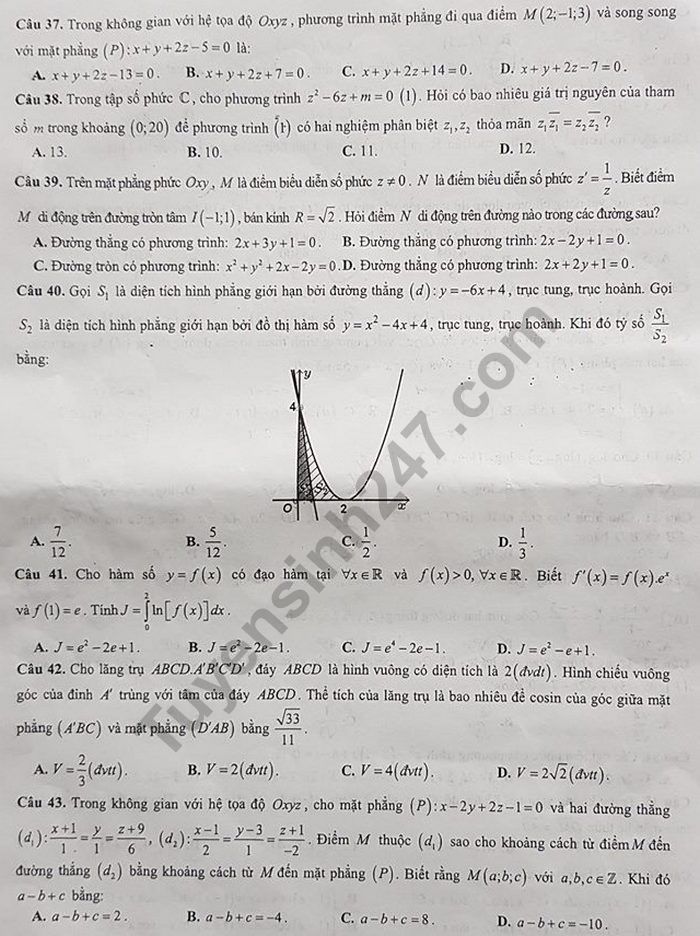 De thi hoc ki 2 mon Toan lop 12 - THPT Viet Duc 2019