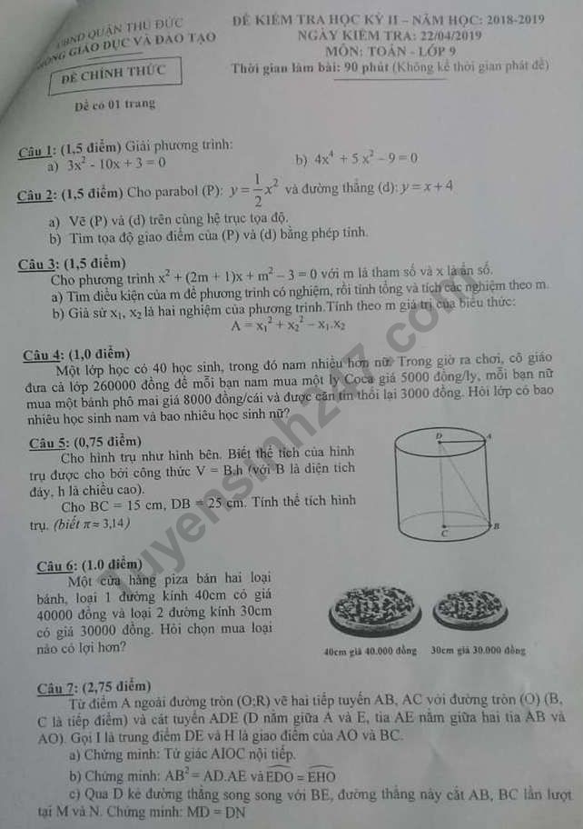 De thi ki 2 lop 9 mon Toan Quan Thu Duc 2019