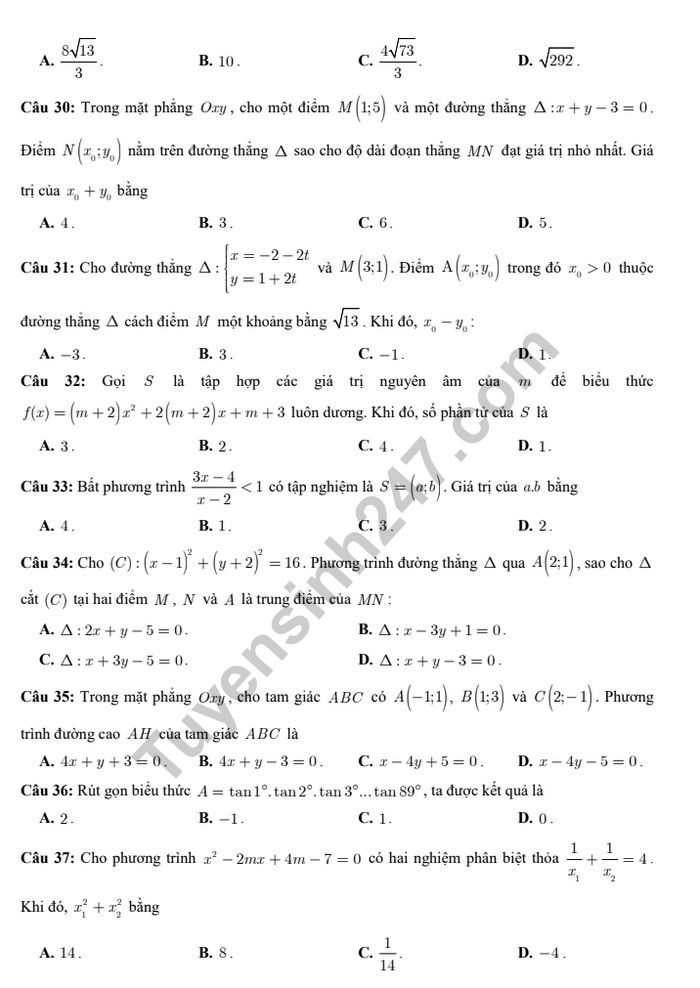 De thi hoc ki 2 lop 10 mon Toan - THPT Ly Thuong Kiet 2019