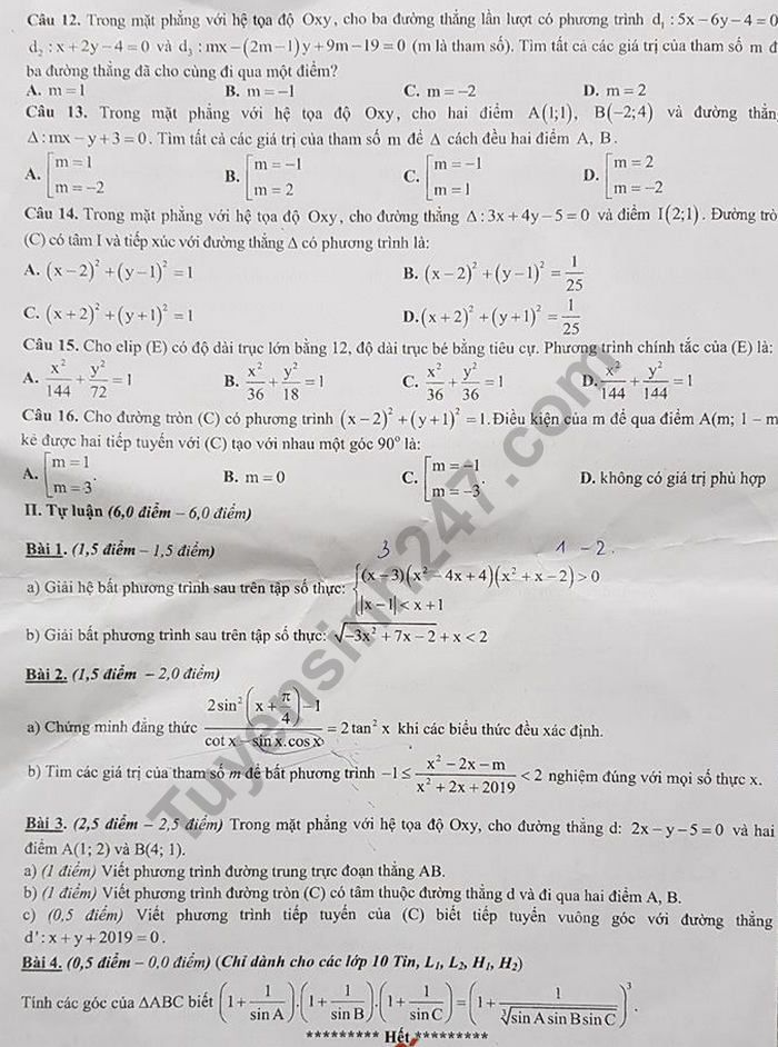 De thi hoc ki 2 lop 10 mon Toan 2019 - Chuyen Amsterdam