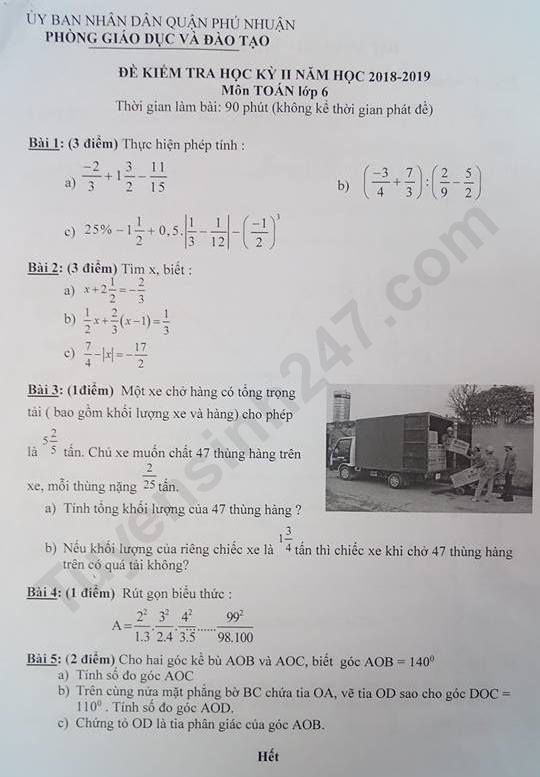 De thi ki 2 mon Toan lop 6 - Quan Phu Nhuan 2019
