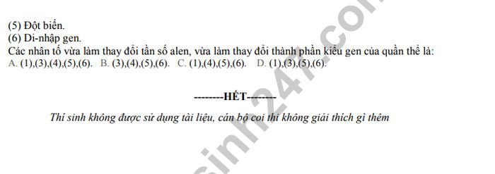 De thi hoc ki 2 mon Sinh lop 12 - THPT Nguyen Khuyen 2019