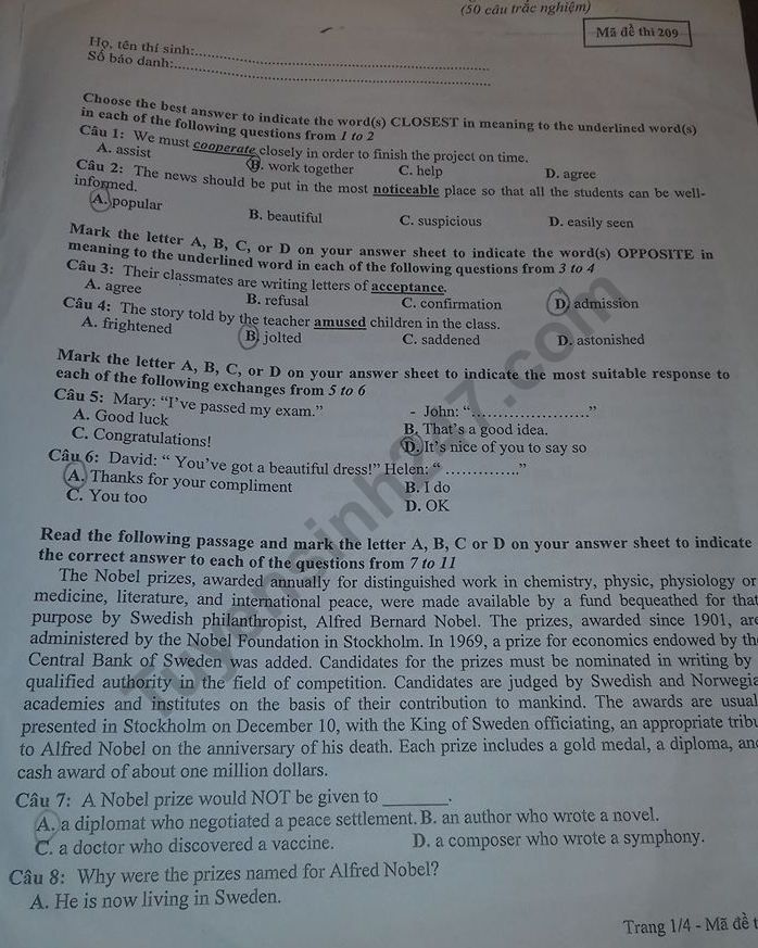 De thi hoc ki 2 lop 9 mon Anh - Phong GD Bac Ninh 2019