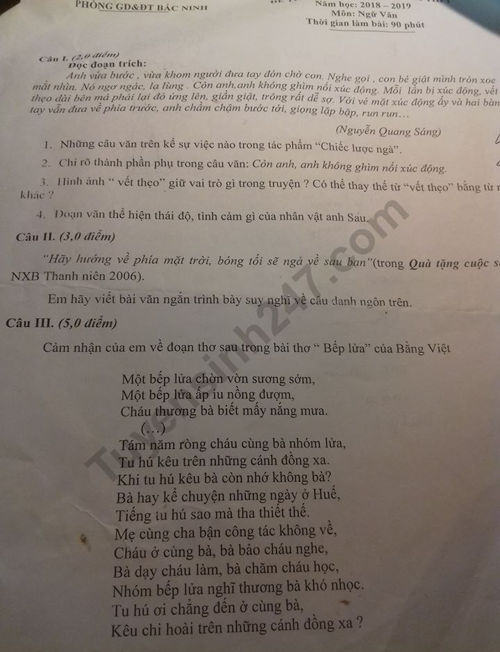 De thi ki 2 lop 9 mon Van Phong GD Bac Ninh 2019