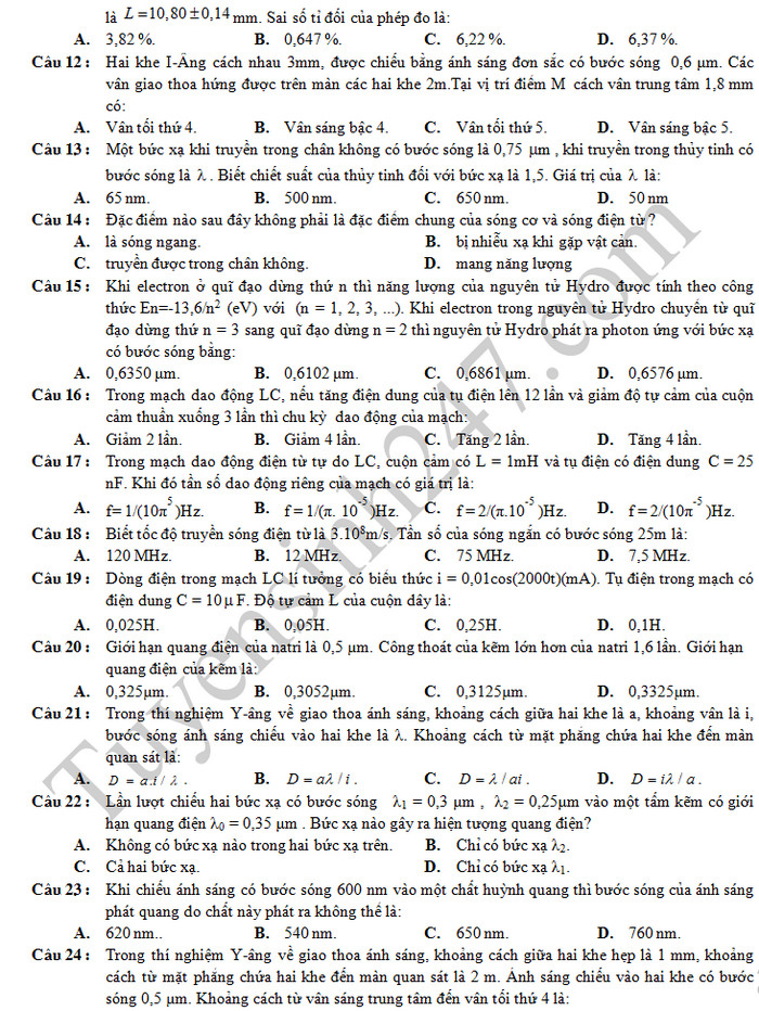 De thi mon Ly ki 2 lop 12 - THPT Thanh Ha nam 2019