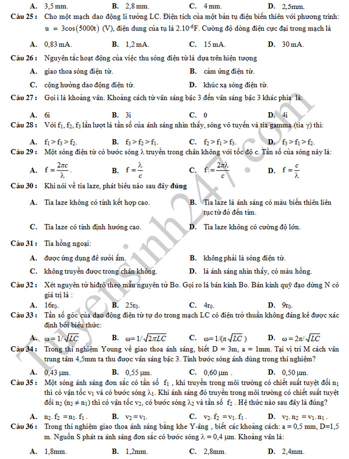 De thi mon Ly ki 2 lop 12 - THPT Thanh Ha nam 2019
