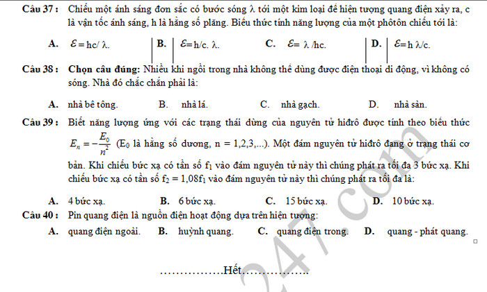 De thi mon Ly ki 2 lop 12 - THPT Thanh Ha nam 2019