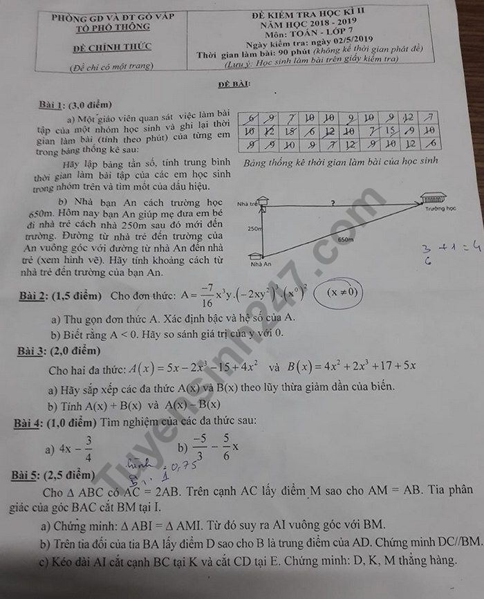 De thi hoc ki 2 mon Toan lop 7 - Quan Go Vap 2019