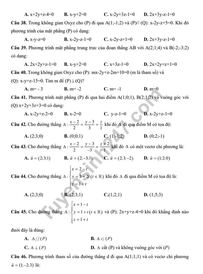 De thi mon Toan ki 2 lop 12 - THPT Vu Ngoc Phan nam 2019