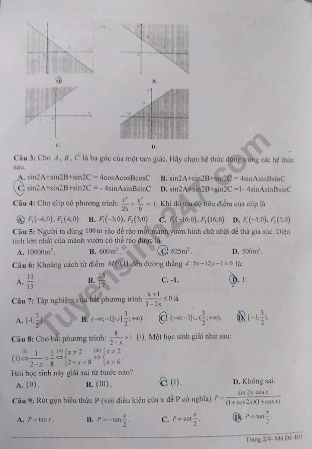 De thi ki 2 lop 10 mon Toan THPT Dong Da 2019 - Co dap an