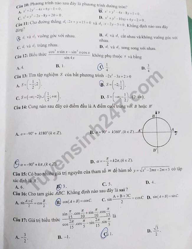 De thi ki 2 lop 10 mon Toan THPT Dong Da 2019 - Co dap an