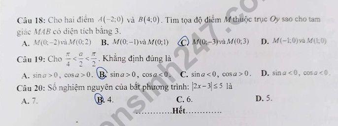 De thi ki 2 lop 10 mon Toan THPT Dong Da 2019 - Co dap an