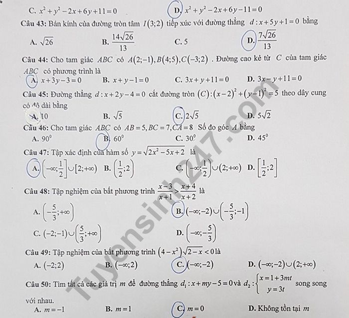 De ki 2 mon Toan lop 10 - Chuyen Nguyen Hue 2019
