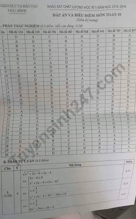 De thi hoc ki 2 lop 10 mon Toan 2019 - So GD Thai Binh Co dap an