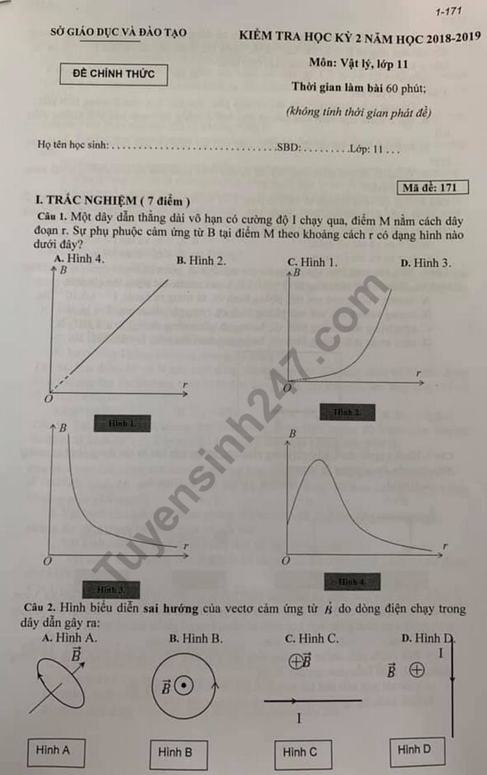 De thi ki 2 mon Ly lop 11 - So GD Binh Duong 2019