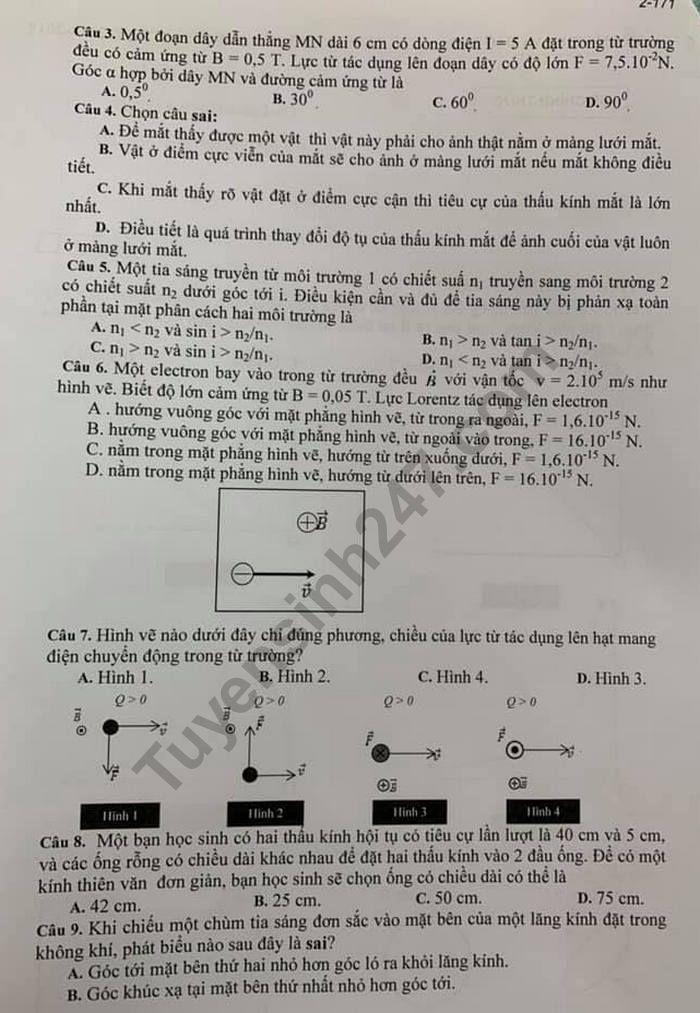 De thi ki 2 mon Ly lop 11 - So GD Binh Duong 2019