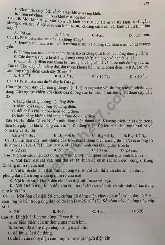 De thi ki 2 mon Ly lop 11 - So GD Binh Duong 2019