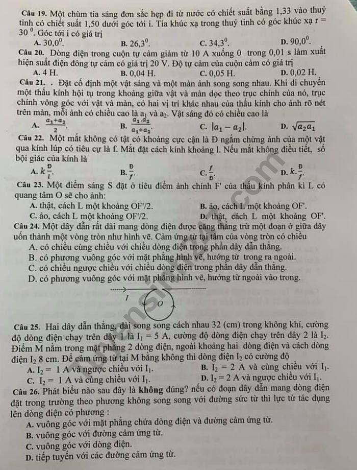 De thi ki 2 mon Ly lop 11 - So GD Binh Duong 2019