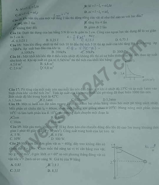De thi ki 2 lop 10 mon Ly THPT Mang Thit 2019