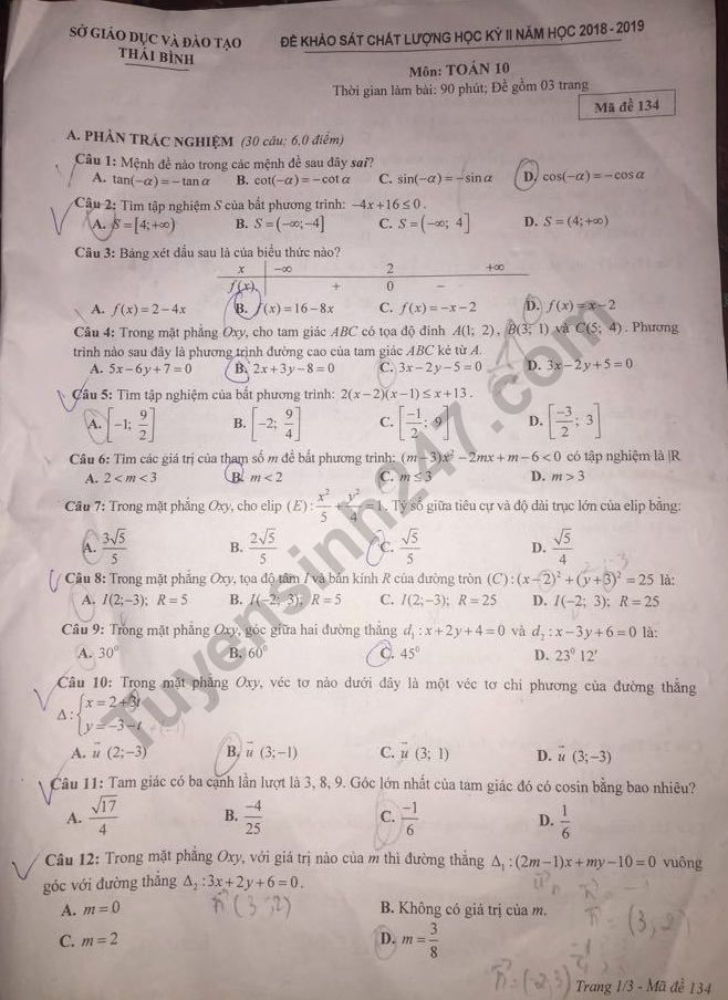 De thi hoc ki 2 lop 10 mon Toan 2019 - So GD Thai Binh Co dap an