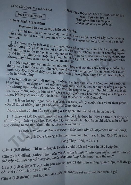 De thi ki 2 mon Van lop 11 - So GD Binh Duong nam 2019