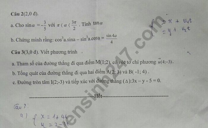 De thi ki 2 mon Toan lop 10 - THCS Ky Son nam 2019