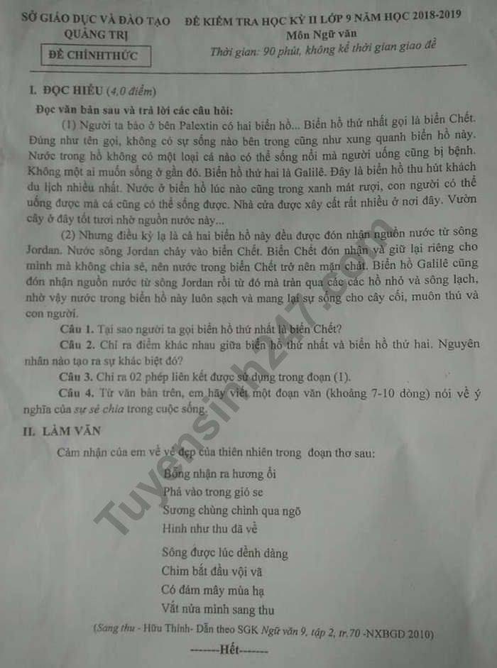 De ki 2 mon Van lop 9 - So GD Quang Tri 2019