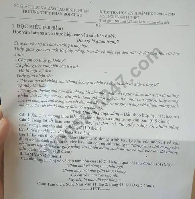 De thi ki 2 mon Van lop 11 - THPT Phan Boi Chau 2019