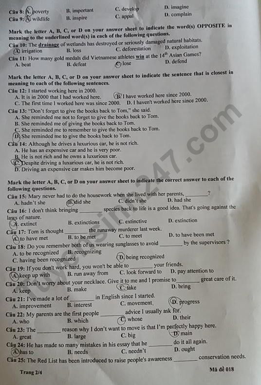De thi ki 2 lop 12 mon Anh So GD Dong Nai 2019