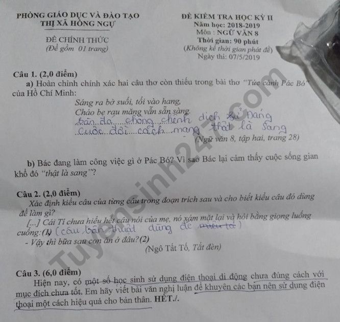 De thi ki 2 mon Van lop 8 nam 2019 - TX Hong Ngu
