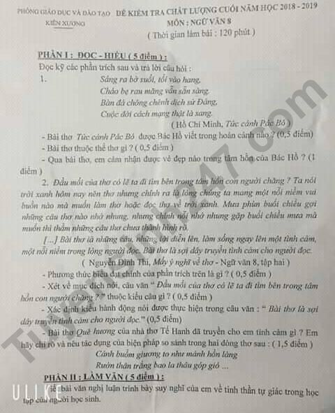 De kiem tra ki 2 lop 8 mon Van - Phong GD Kien Xuong 2019