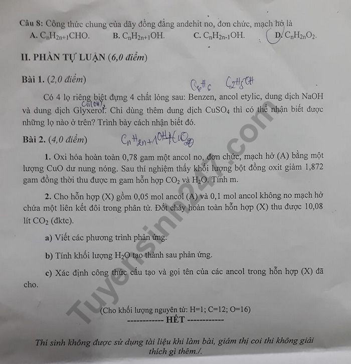 De thi hoc ki 2 mon Hoa lop 11 - So GD An Giang nam 2019