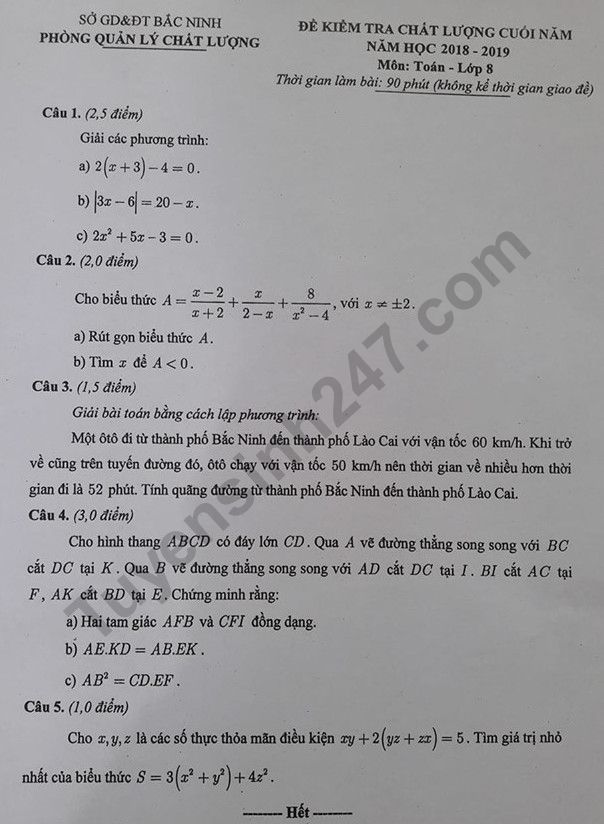 De thi ki 2 lop 8 mon Toan 2019 - So GD Bac Ninh