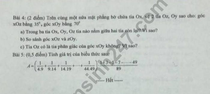 De ki 2 mon Toan lop 6 - Phong GD Dong Xoai 2019