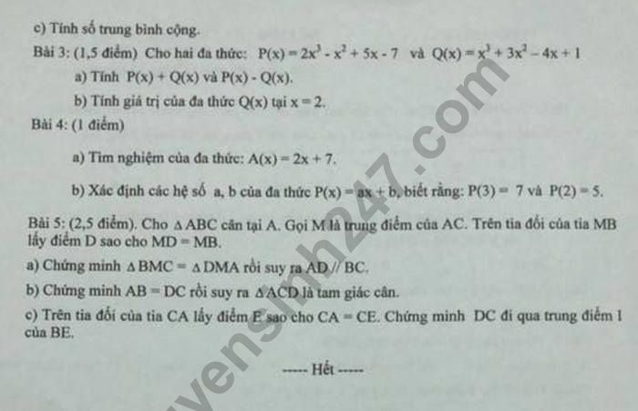 De ki 2 mon Toan lop 7 - Phong GD Dong Xoai 2019